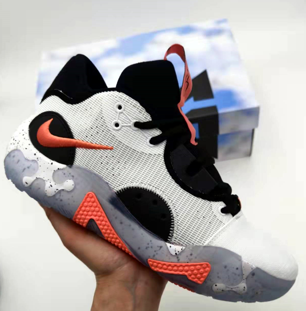 2022 Nike Paul George 6 White Black Orange Grey Shoes - Click Image to Close